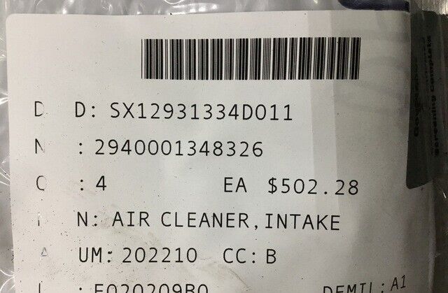 NEW MILITARY 1648617 INTAKE AIR CLEANER FITS M809 AND M939 SERIES 5-TON VEHICLE