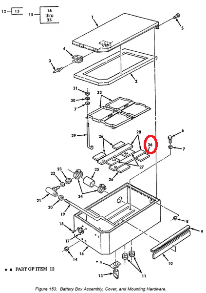 M939, M818, M931 5-TON TRUCK 12277132 BATTERY BOX SUPPORT BLOCK 6160-01-125-6075