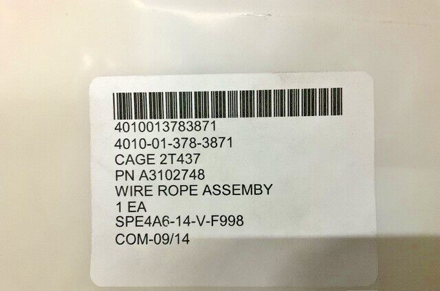MILITARY SINGLE LEG WIRE ROPE ASSEMBLY A3102748 4010013783871 4010-01-378-3871