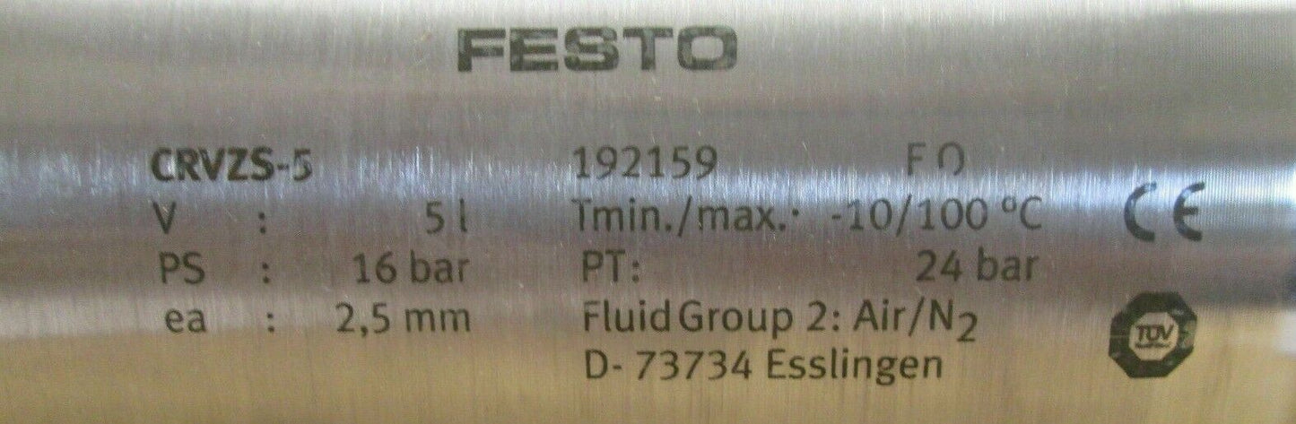 FESTO COMPRESSED AIR TANK 1.32 GALLONS 192159 R0089593 5430-01-571-1428
