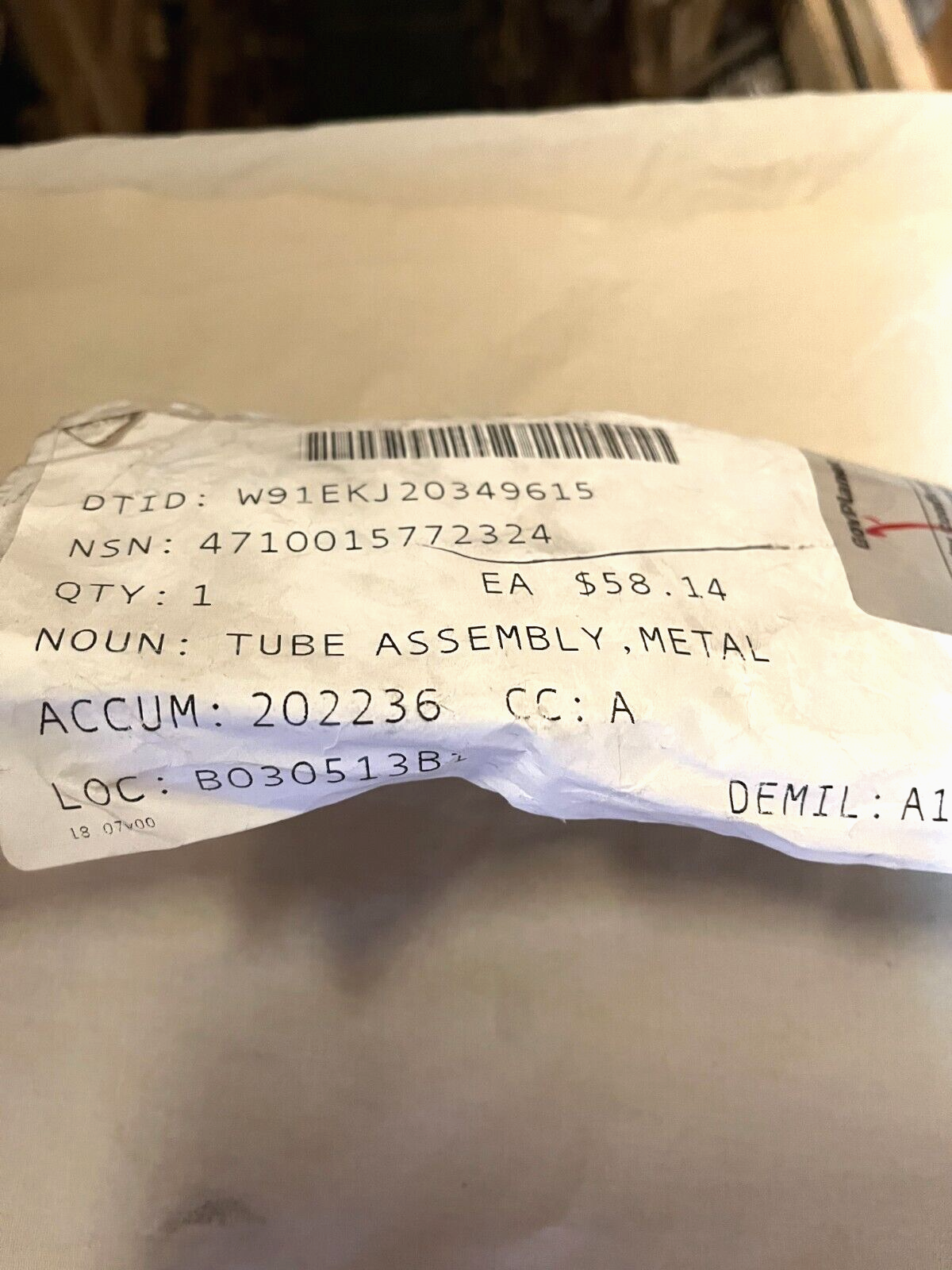 4710-01-577-2324 OSHKOSH MRAP METAL TUBE ASSEMBLY RH BRAKE 3560069