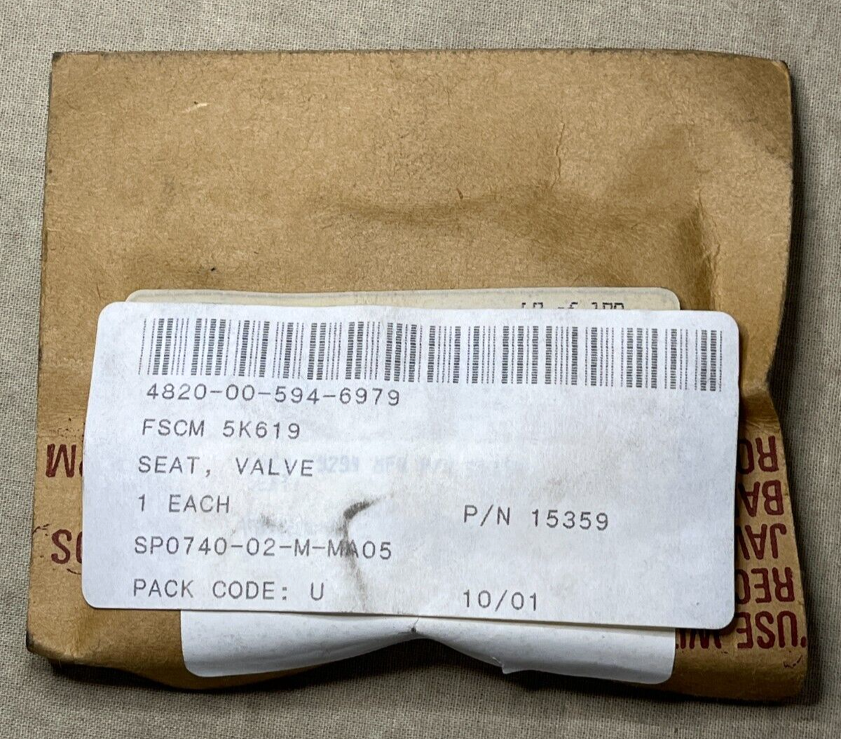 PHANTOM F-4 PROWLER EA-6B AIRCRAFT VALVE SEAT 15359 4820-00-594-6979