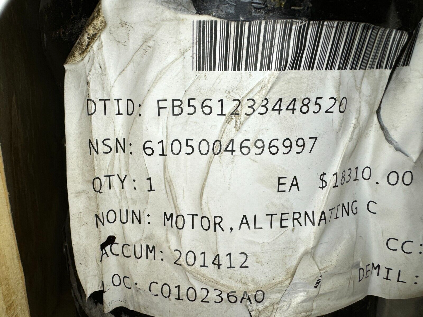 E-SYSTEMS 004828-02 208V 3P 60HZ 3.3A ALTERNATING CURRENT MOTOR 6105-00-469-6997