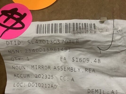 MRAP-COUGAR 10029941 REARVIEW MIRROR ASSEMBLY RETRAC-LEFT HAND 2540-01-596-1491