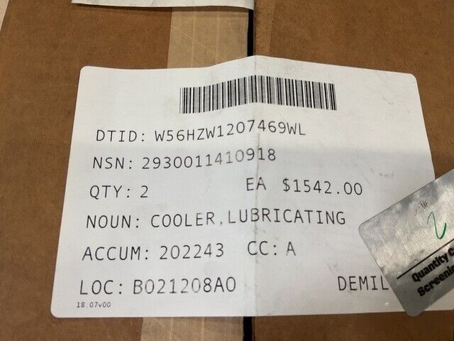 Cummins 3053392 Engine Lubricating Oil Cooler NSN 2930-01-141-0918 TRUCK 20 TON