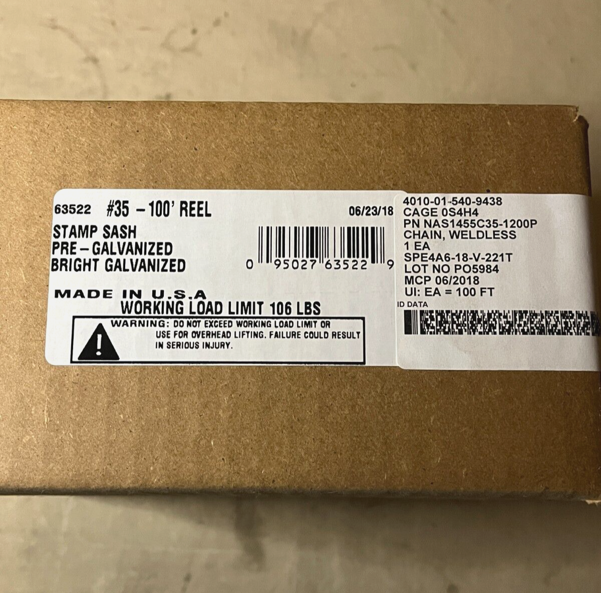 SEMI-TRAILER/TANK 106LB STRNGTH 100FT ZINC PLATED STEEL SASH CHAIN 4010015409438