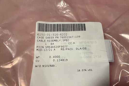 HELICOPTER AH-64-D LONGBOW 76002567-10 ELECTRICAL CABLE ASSY 6150-01-516-6202