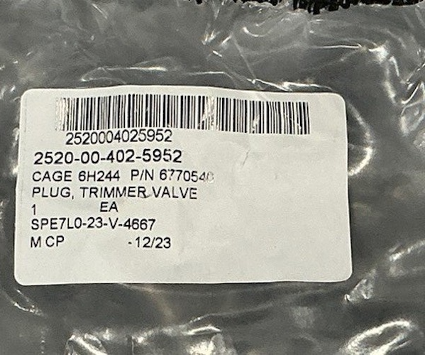 Trimmer Valve Plug M-113A1 NSN 2520-00-402-5952 - photo 3