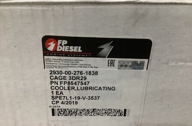 Detroit Diesel Oil 8547547 LUBRICATING COOLER ASSY 16 PLATE 2930-00-276-1838