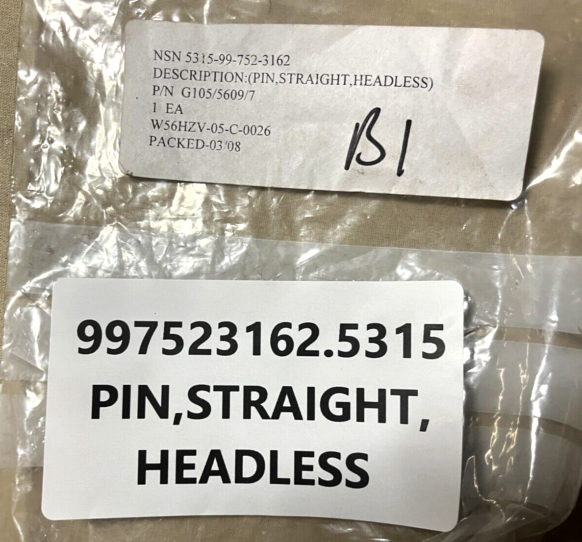 NEW STRAIGHT HEADLESS PIN G105/5609/7 5315997523162 5315-99-752-3162
