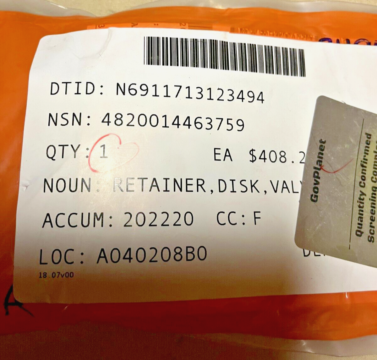 WHIDBEY ISLAND CLASS LSD B3426C VALVE DISK RETAINER D60-000-1/2 4820-01-446-3759