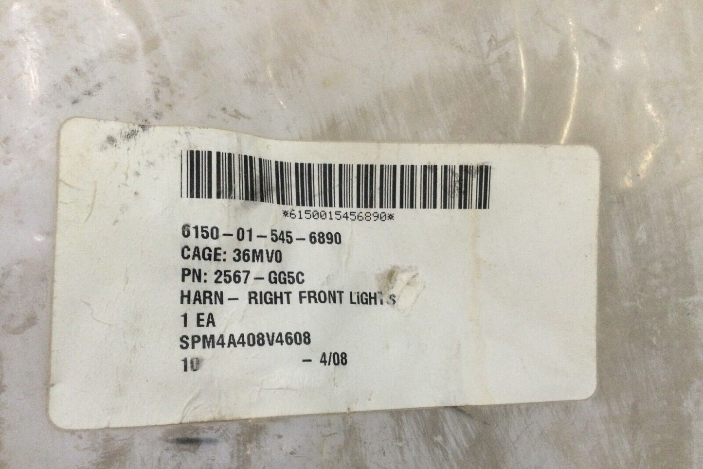 MRAP-COUGAR CAT1 A1 WIRING HARNESS-RIGHT FRONT LIGHT 2567-GG5C 6150-01-545-6890