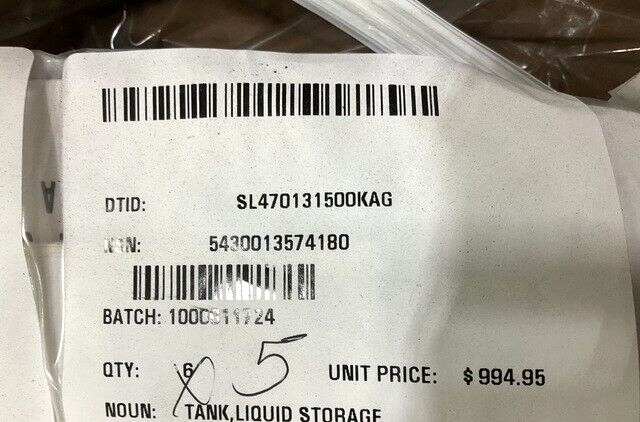 ROWPU GPH 3K WATEC 13229E0111 LIQUID STORAGE TANK 12123-SSP 5430-01-357-4180 NOS