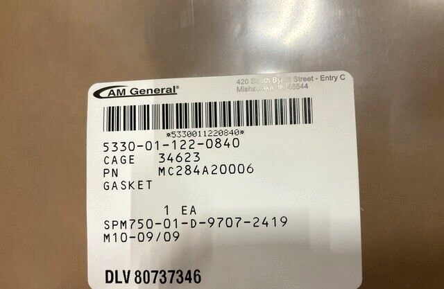 M-915, M-916A1 TRUCK SERIES AM GENERAL MC284A-20006 GASKET 5330-01-122-0840 USA