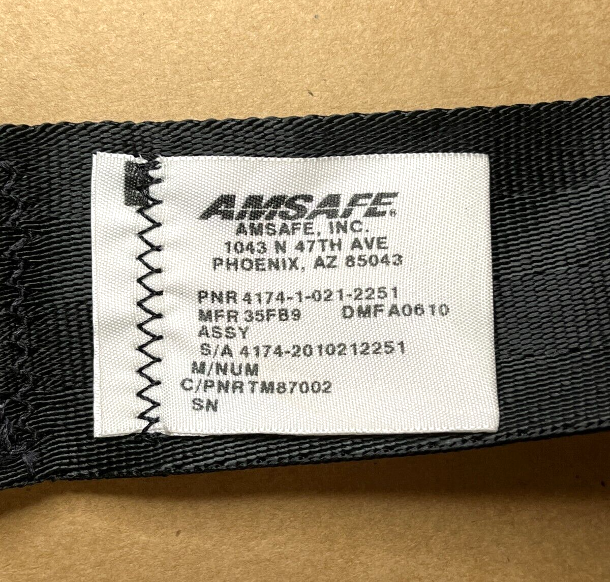 MRAP AMSAFE R0094613 VEHICULAR SAFETY BELT REAR 417410212251 2540-01-574-7643