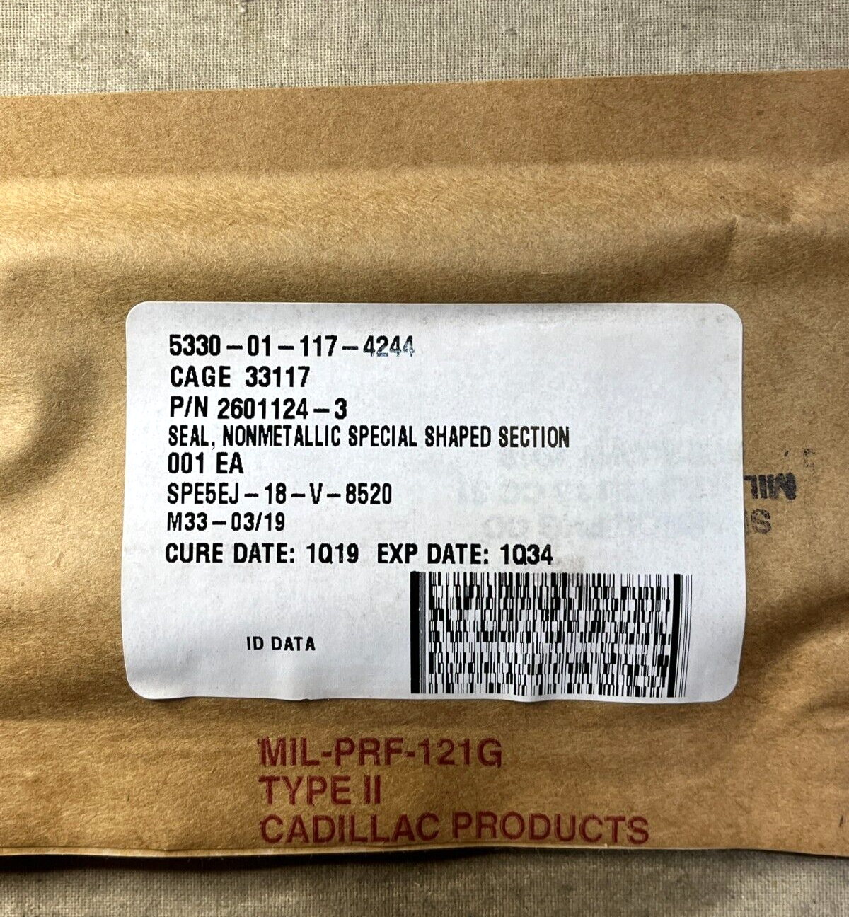 2601124-3 Non-Metallic Special Shaped Section Seals 5330-01-117-4244 28" 1.78" W