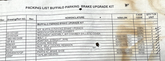 BUFFALO MRAP PARKING BRAKE UPGRADE KIT 2010E1011 2530-01-592-3816
