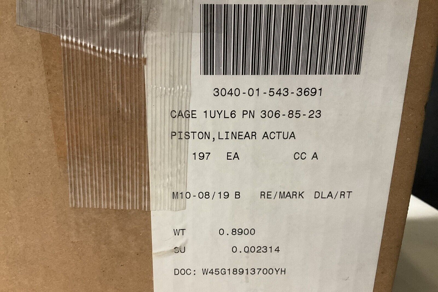 JERRV COUGAR 306-85-23 LINEAR ACTUATING CYLINDER PISTON 1000917 3040-01-543-3691