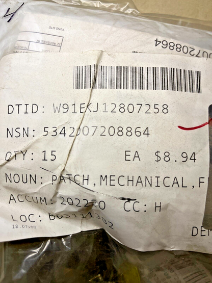 MIL-R-52255 FLEXIBLE SURFAC MECHANICAL PATCH 3 13202E2870-1 5342-00-720-8864 NOS