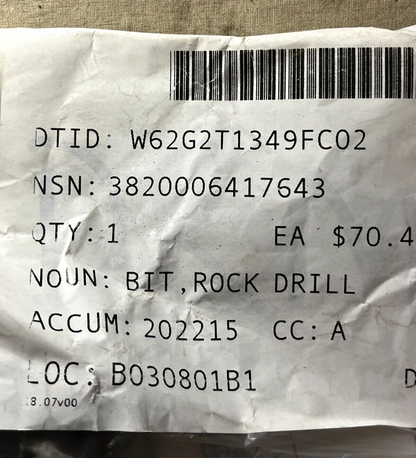 GENUINE NOS 116236211 MS39125-5 STEEL ROCK DRILL BIT NSN 3820-00-641-7643