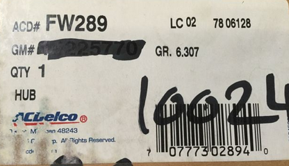 AC DELCO SP580310 Front Wheel Bearing & Hub Assembly for FW158 FW166 FW289 FW338
