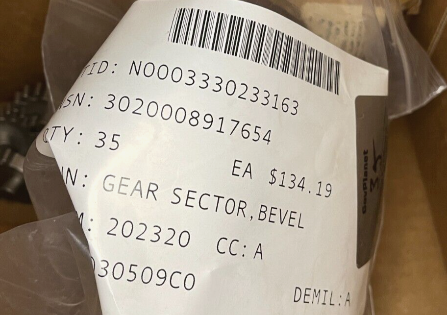 CS3020-SR-0705 BEVEL GEAR SECTOR 106837E 106837EPC105 51358B 3020-00-891-7654