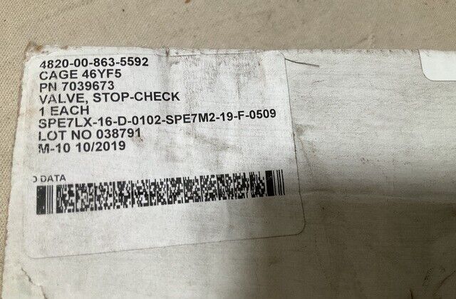 M149A2 WATER BUFFALO TRAILER 7039673 FLOW STOP-CHECK VALVE 4820-00-863-5592