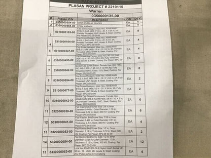 MILITARY MTVR 7TON PLASAN 3904882 VEHICLE DOOR HATCH PARTS KIT 2510-01-606-0236