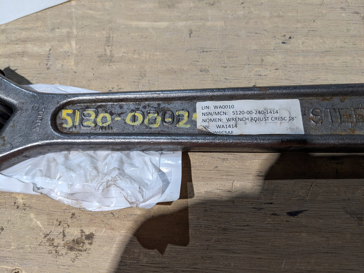 General Services Administration AC218VS Adjustable Wrench - NSN 5120-00-240-1414 - inventory label