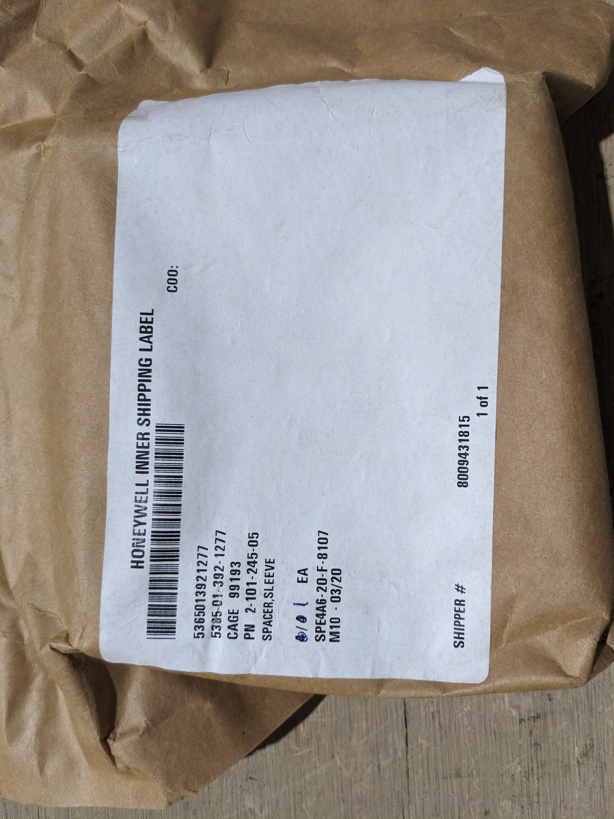 Honeywell International Inc. 2-101-245-05 Sleeve Spacer - NSN 5365-01-392-1277 - inventory label