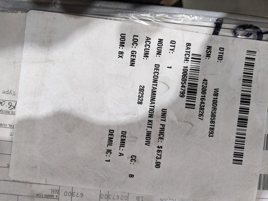 STERIS Corporation 10038819 Decontamination Kit - NSN 4230-01-643-8267 - inventory label