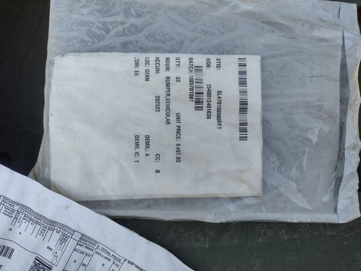 Oshkosh Defense LLC 1801110 Vehicular Bumper - NSN 2540-01-340-1638 - inventory label