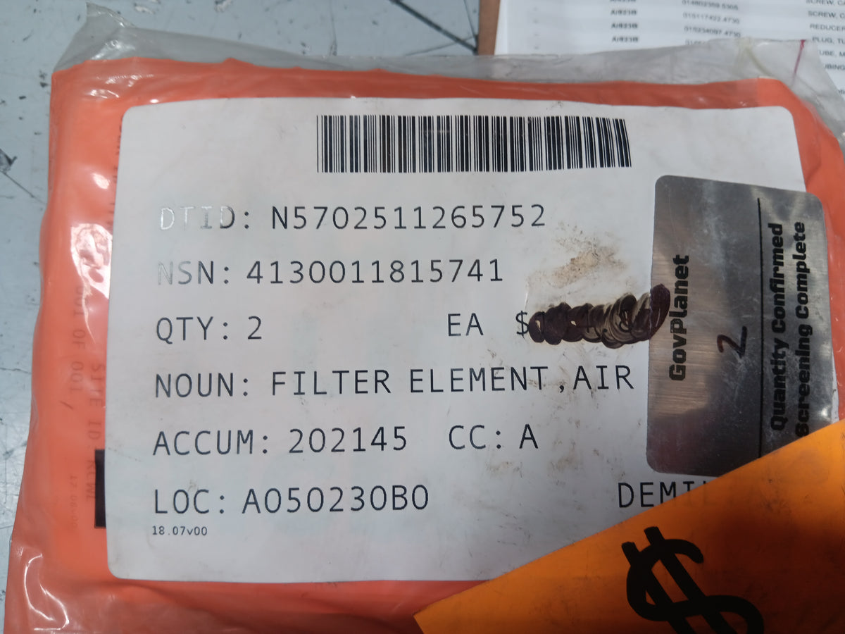 L3Harris Technologies, Inc. 10044-1010 Filter Element, Air - NSN 4130-01-181-5741 - inventory label