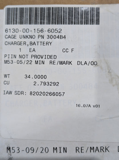 Divelpro Enterprises Div Of 3004B4 Battery Charger - NSN 6130-00-156-6052 - inventory label