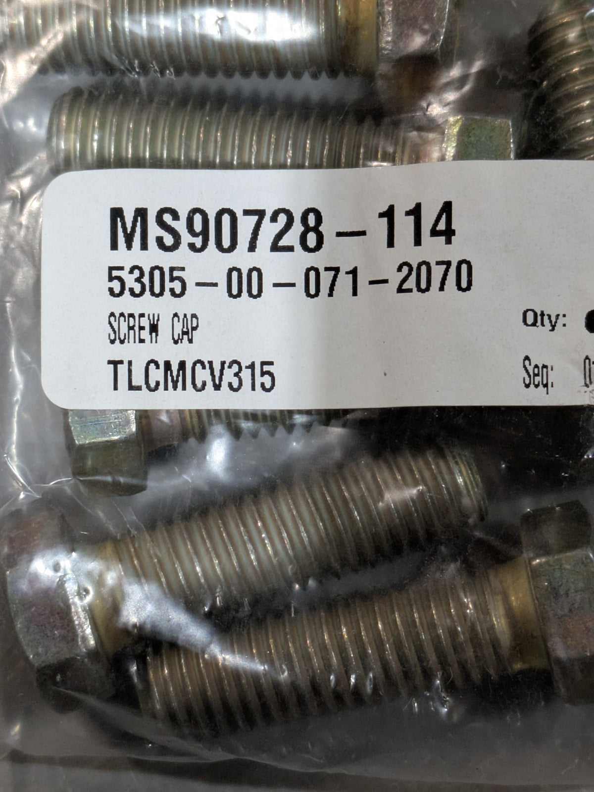THE AMERICAN SOCIETY OF MECHANICAL AES01C500A75AW9A91 Hexagon Head Cap Screw - NSN 5305-00-071-2070 - inventory label