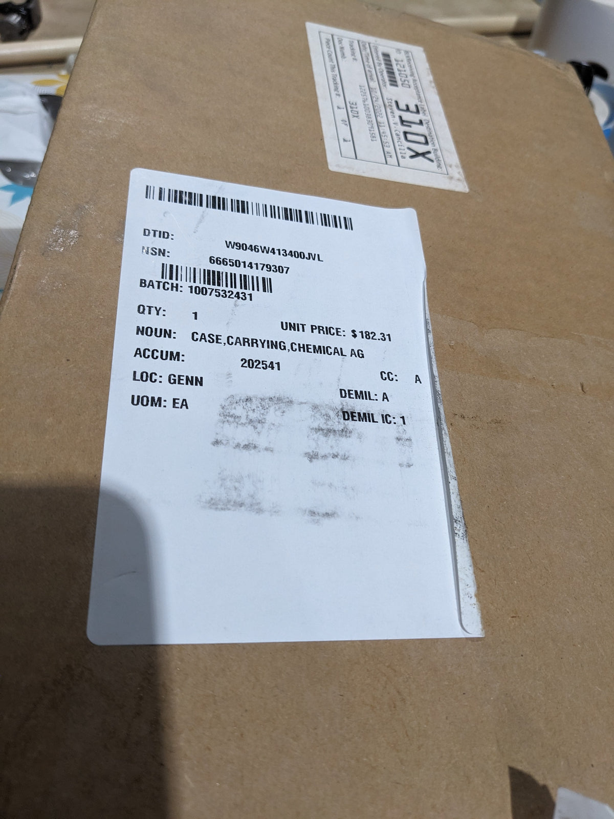 Gladiator, Inc. 5-15-18520 Carrying Case, Chemical Agent Monitor - NSN 6665-01-417-9307 - inventory label