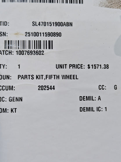 SAF-Holland, Inc. RK-65013 Parts Kit, Fifth Wheel - NSN 2510-01-159-0890 - inventory label