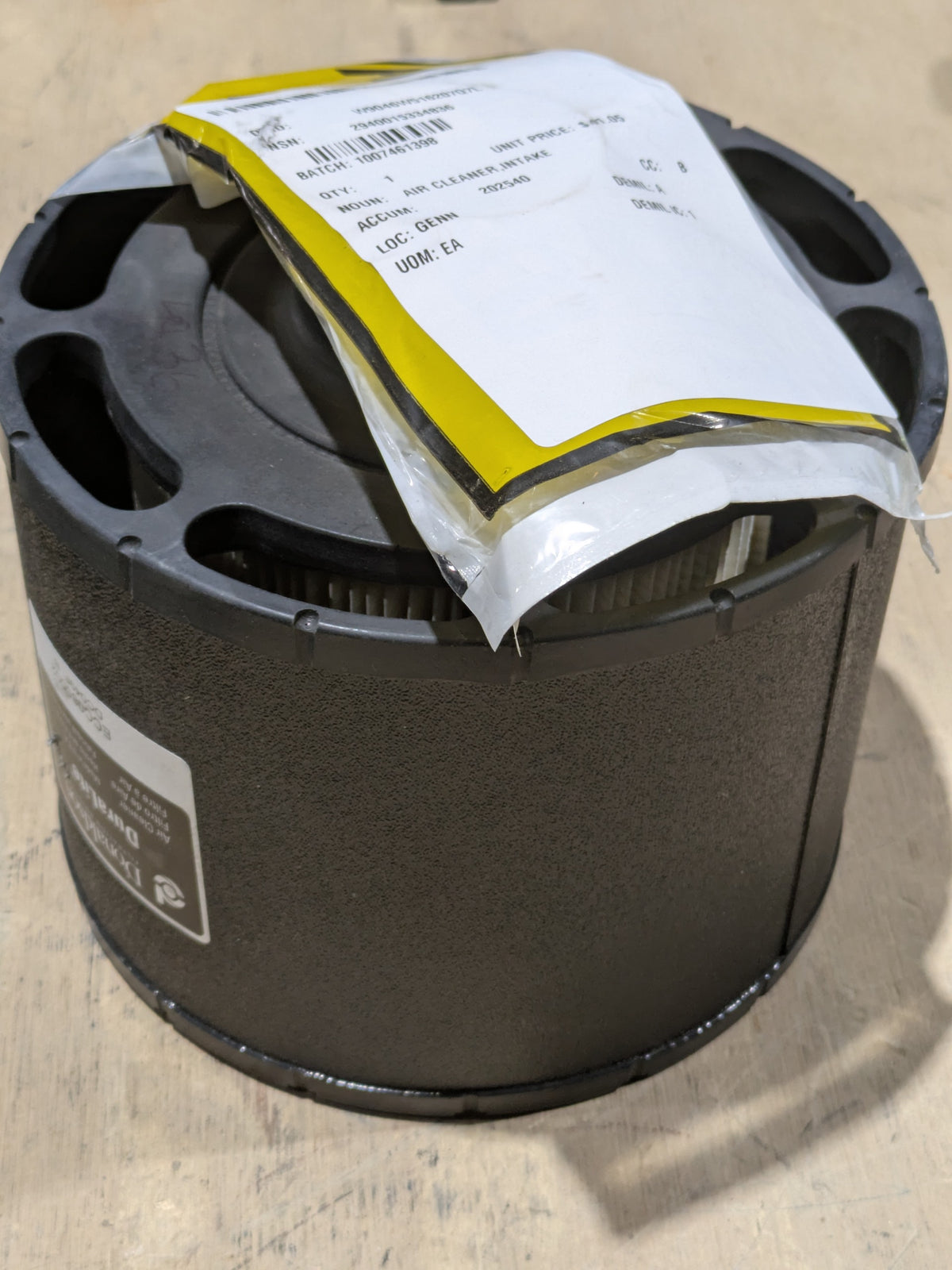 Donaldson Company, Inc. ECC085002 Air Cleaner, Intake - NSN 2940-01-533-4836 - inventory label