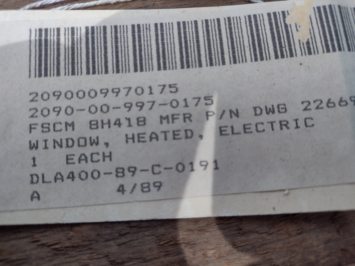Cornell-Carr Co., Inc. CC1071A2 Heated Electric Window - NSN 2090-00-997-0175 - inventory label