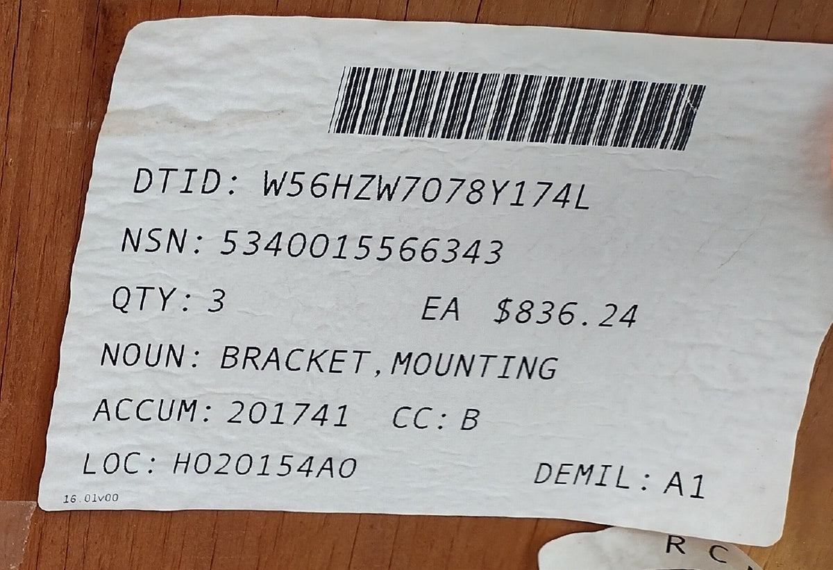 ND Defense LLC 3819823C4 Mounting Bracket - NSN 5340-01-556-6343 - inventory label
