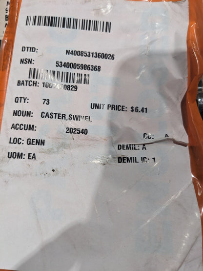 Monroe Engineering Products Inc MC2-L9-201G Swivel Caster - NSN 5340-00-598-6368 - inventory label