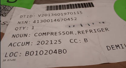 NSN 4130-01-467-0452 Refrigeration Compressor RUT561 R404A Copeland