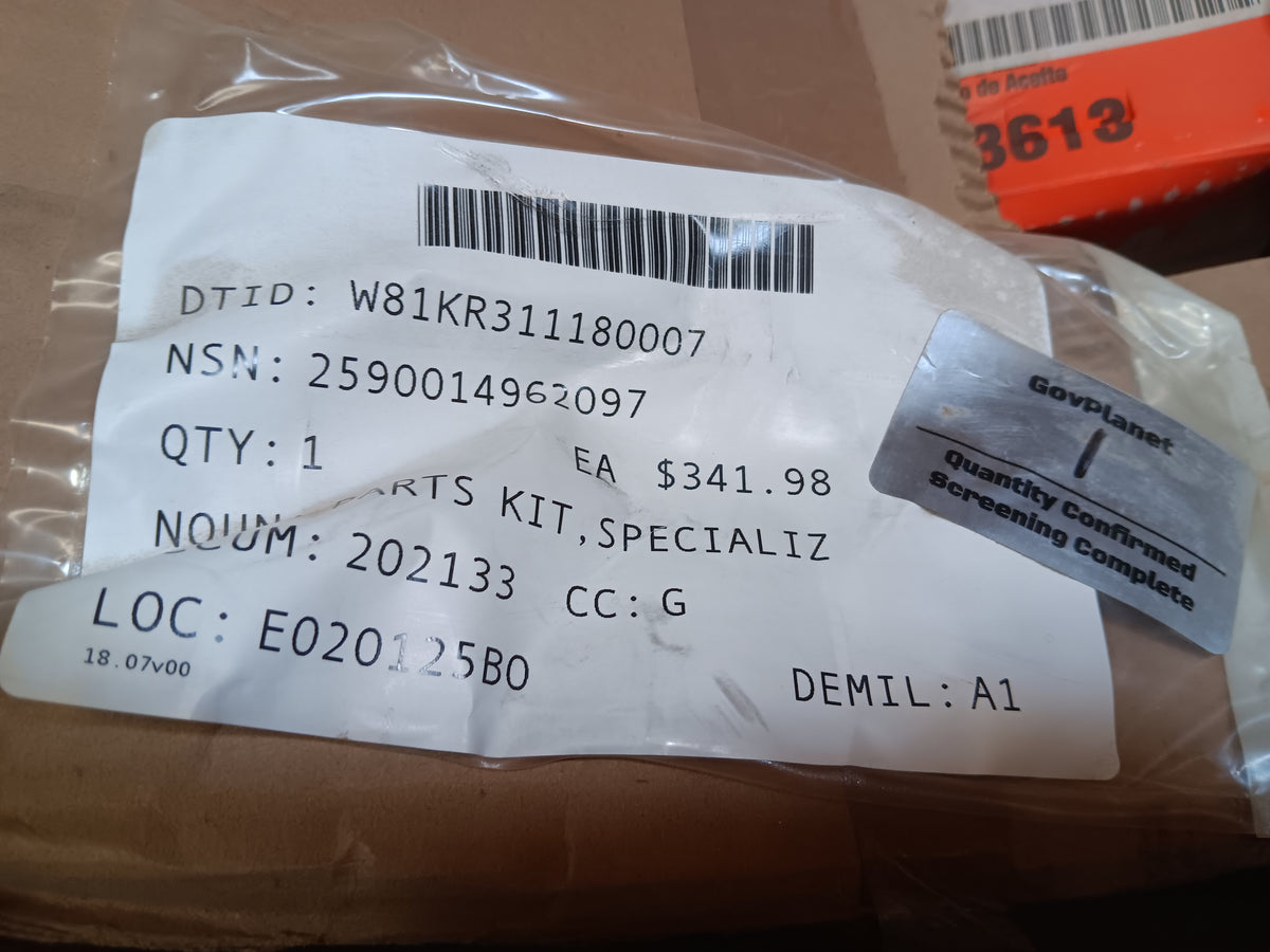 DLA Weapons Support (Columbus) 2590LTST-0015 Parts Kit, Specialized - NSN 2590-01-496-2097 - inventory label