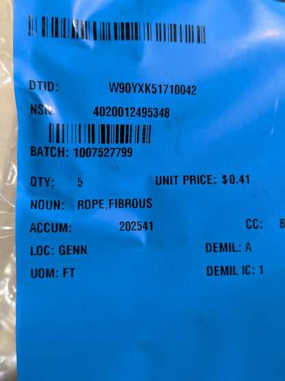 McMaster-Carr 3838T771 Fibrous Rope - NSN 4020-01-249-5348 - inventory label