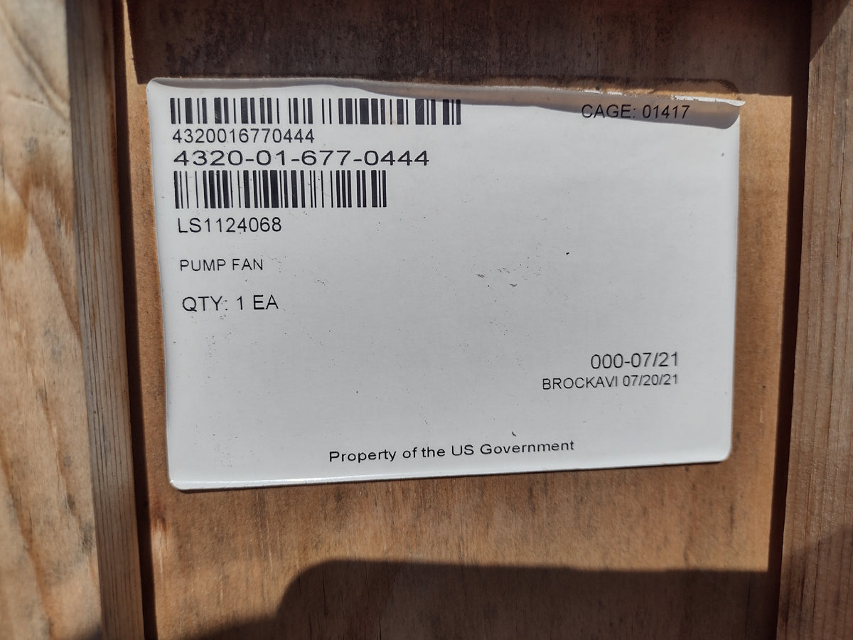 STS Operating, Inc. 83041006 Centrifugal Pump - NSN 4320-01-677-0444 - inventory label