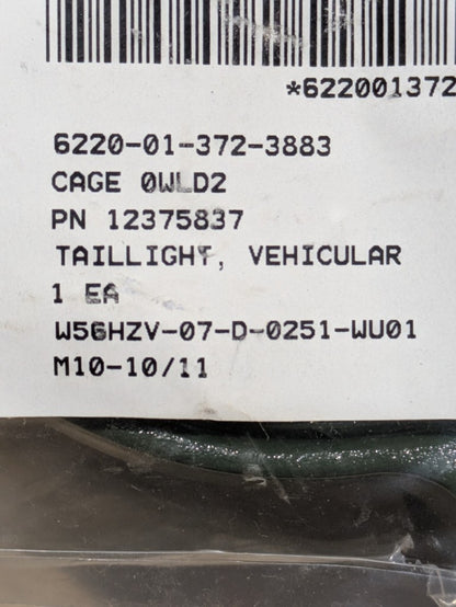U S Army Tank Automotive Command 12375837 Taillight, Vehicular - NSN 6220-01-372-3883 - inventory label