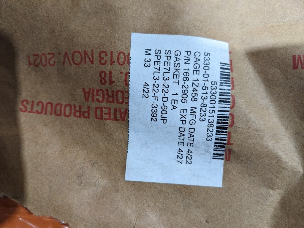 Caterpillar 166-2905 Gasket - NSN 5330-01-513-8233 - inventory label