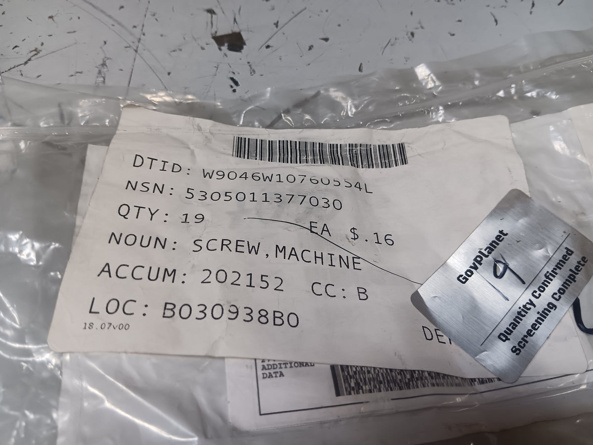 National Aerospace Standards NAS1801-3-19 Machine Screw - NSN 5305-01-137-7030 - inventory label