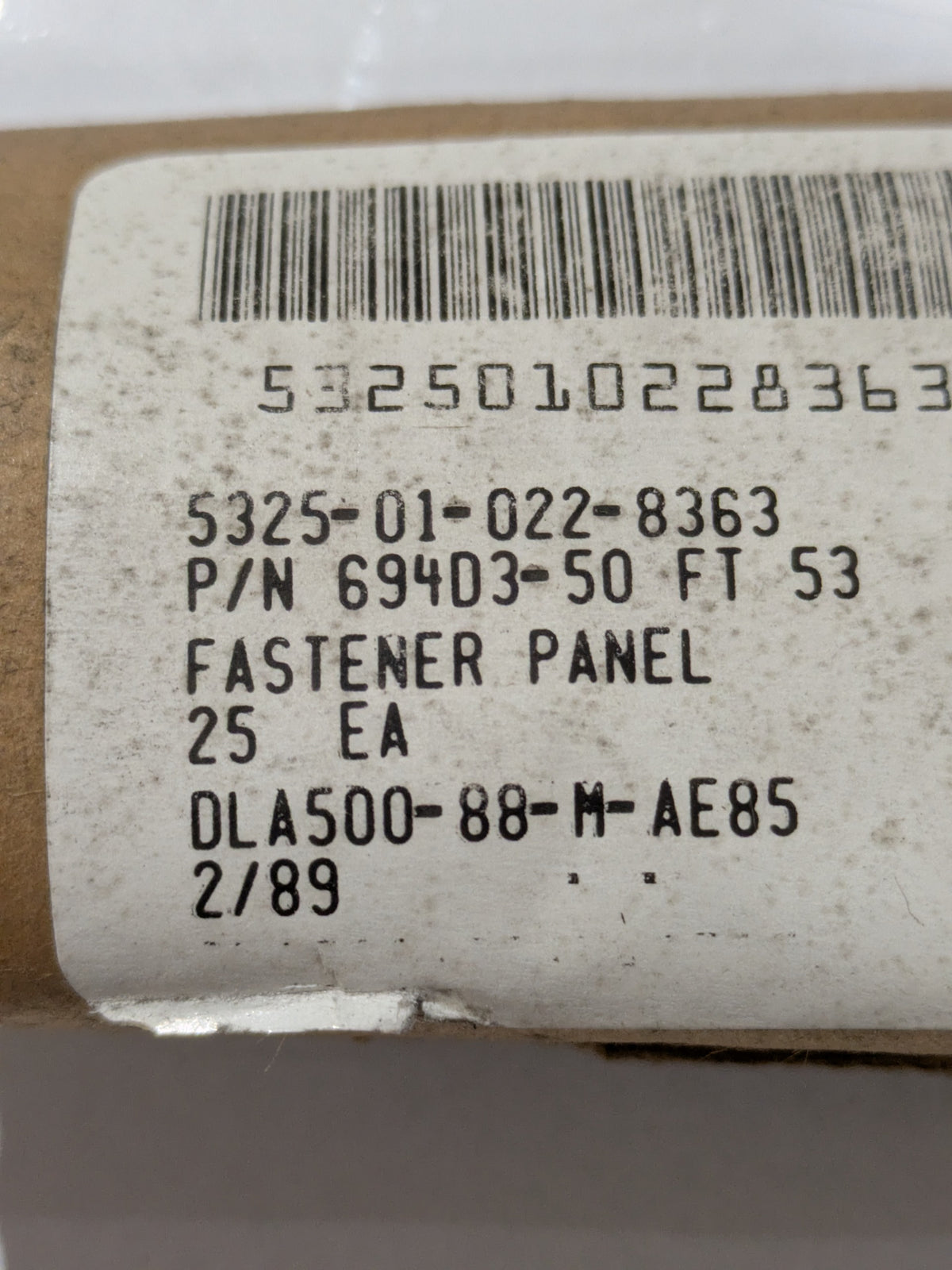 Howmet Global Fastening Systems Inc 694D3-50FT53 Panel Fastener Insert - NSN 5325-01-022-8363 - inventory label