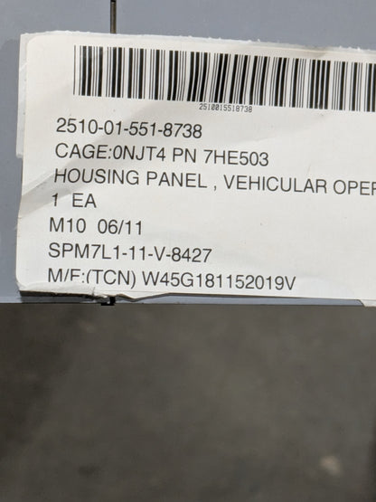 Cummins Inc. MCP00901 Panel Housing - NSN 2510-01-551-8738 - inventory label